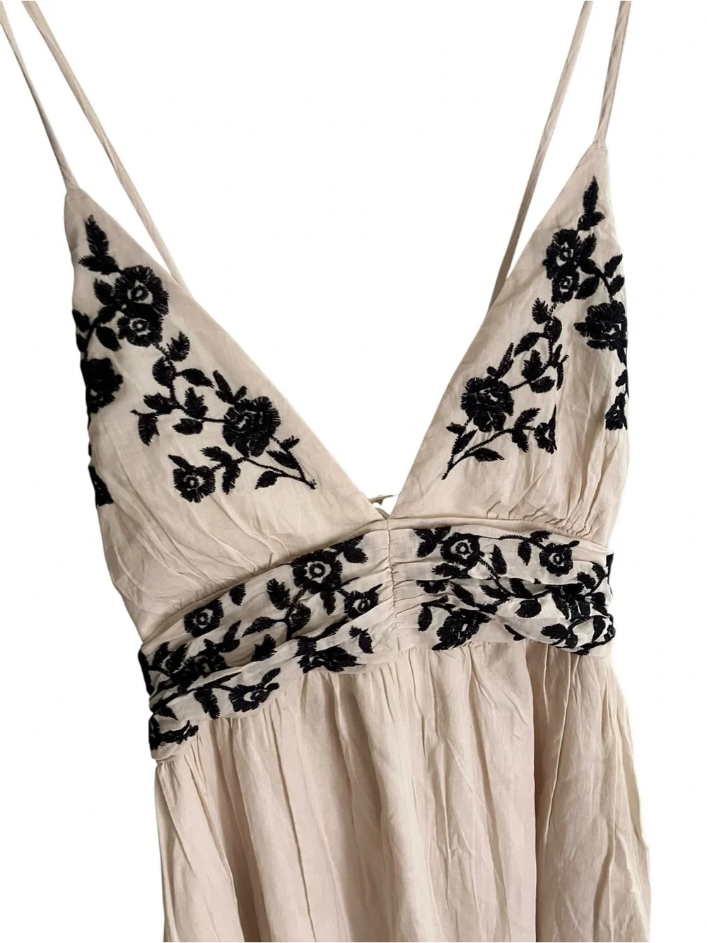Abercrombie & Fitch maxi dress beige black floral embroidery XS